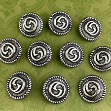 SET OF 10 LARGE GUCCI BUTTONS GG LOGO VINTAGE SILVER GUNMETAL ROUND 25MM picture