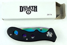 Duluth Trading Co. Folding Pocket Knife Plain Edge Rainbow Blade Black Handle picture