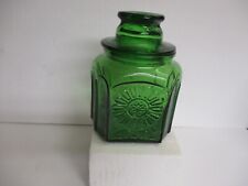 Vintage Wheaton NJ Glass Canister Jar  Embossed Sunflower Emerald Green picture