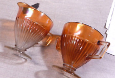 Antique Carnival Glass Creamer & Sugar Bowl Footed Pedestal Ribbed Marigold picture