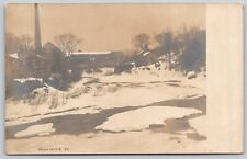 Woodstock Vermont~Covered Bridge~Water Works Smokestack~Snow & Ice~c1905 RPPC picture