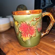 Fall Leaves Branch Handle Coffee Mug Rustic Autumn Cottagecore Vintage 12 Oz picture
