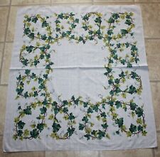 Vintage Tablecloth - Gray Background with Green and Yellow Ivy Vines 45