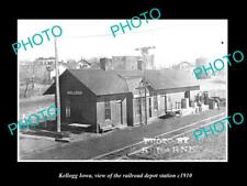 OLD LARGE HISTORIC PHOTO OF KELLOGG IOWA THE RAILROAD DEPOT STATION c1910 picture