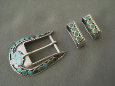 OLD Native American Turquoise Dishta Inlay Sterling Silver Buckle Set/Ranger Set picture