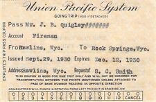 FIREMAN RAWLINS ROCK SPRINGS WYOMING QUIGLEY RAILROAD RAILWAY RR RWY RY PASS picture