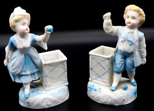 Antique German Bisque Figurines Candleholders Boy & Girl Playing Tennis 5