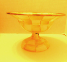 MACKENZIE-CHILD'S PARCHMENT CHECK ENAMEL SMALL, PEDESTAL COMPOTE,NEW,RETIRED picture
