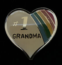 Vintage Goldtone Heart #1 Grandma Rainbow Lapel Pin 1.25” picture