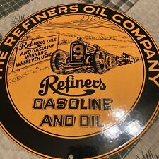 Vintage The Refiners Oil Company Porcelain Sign Advertising Sign 11 3/4” Oil Gas picture