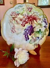 T &V Lamoges France Hand Painted Charger Plate Platter Grapes signed dated 1912 picture