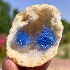 45G Rare Moroccan blue magnesite and quartz crystal coexisting specimen picture