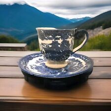 Beautiful Vintage Blue and White Demitasse Cup and Saucer, Made in Japan 1958 picture
