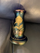 Kralik Blue Irridescent Vase with Gold Rose Decor - DC2 picture