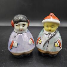 Noritake Oriental Boy & Girl Salt Pepper Shakers Lusterware, Hand Painted Japan picture