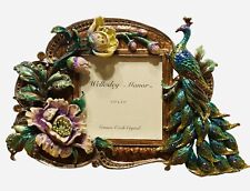 WELLESLEY MANOR CZECH CRYSTAL PICTURE FRAME W/PEACOCK & FLOWERS~3.5