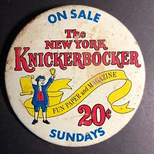 New York Knickerbocker 20c Sunday's Fun Paper Vintage Steel Pinback c1968 picture