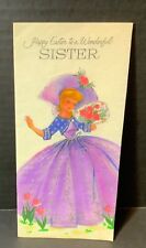 VTG Laurel Easter Card Sister Pretty Lady Gorgeous Purple Dress w/ Silver Accent picture