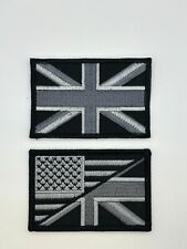 USA UK Flag British American Flag Morale Patch 2PC Hook Backing  3