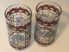 Lot of 3 Vintage Coca-Cola Tiffany Style Stained Glass Jack in the Box Glasses picture