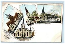1911 Churches Multiview Building & Tower Of Portage Wisconsin Antique Postcard picture