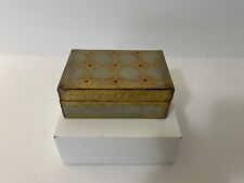 VINTAGE MID CENTURY FLORENTINE TOLEWARE GOLD LEAF BLUE SQUARE HINGED BOX 4”x3” picture