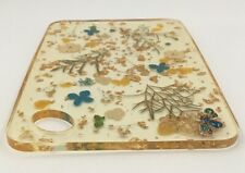 Vintage Acrylic Lucite Cutting Board W/ Real Flowers Gold Flex Jeweled Bug picture