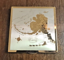 Vintage Wadsworth Gold Powder Compact - State of Alaska map picture