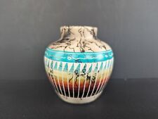 Native American Navajo Etched Horsehair Pottery Rainbow 3 1/4