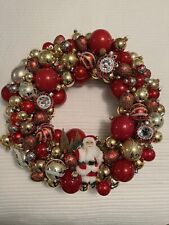 Vintage Glass Ornament WreathChristmas Holiday Wreath Handmade Shiny Bright 22” picture