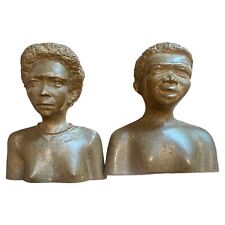 Vintage Pair Of Shona? Hand Carved Stone African Male & Female Busts Zimbabwe 4” picture