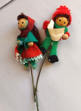 Vintage Lot of 2 Hand Crafted Wood & Cloth Christmas Ornaments Carolers picture