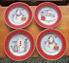 Sakura Debbie Mumm “Frosty Folks”Christmas Dessert/ Salad Plates - Set Of 4 picture