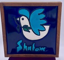Shalom Peace Pottery Tile Ein Reb Art Ceramic Wooden Frame Judaica Made Israel picture