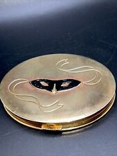 Vintage BookPiece Dorothy Gray Ladies Compact Oval Gold Tone Harlequin Mask Rare picture