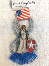 Antique Look Scrap  Ornament,  LADY  Liberty--Shield--Flag , Tinsel,  Handmade picture