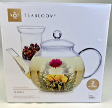 Teabloom Celebration glass teapot w/loose tea infuser 40 oz 2 tea flowers  NIB picture