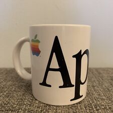 Rare 1980's Apple Employee Coffee Mug Rainbow Logo Hand Decorated Japan Mac picture