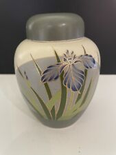 Vintage Satsuki Japan Porcelain Ceramic Painted Ginger Jar Blue Flower Grey picture