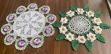 Vintage Hand Made Doilies Crochet Flower Lace Multi-Colors Set Of 2 picture