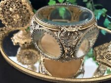 Rare Vintage MATSON ormolu gold gilded casket jewelry box poppy series picture