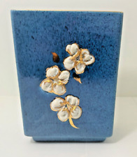 Vtg Speckled Blue White Gold Floral Hope Warren California Pottery Planter picture