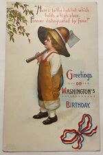 Ellen Clapsaddle Greetings on George Washington's birthday postcard boy with ax picture