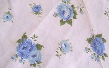 VTG COTTON FEED SACK FABRIC BLUE CABBAGE ROSES GREEN LEAVES UNOPENED picture