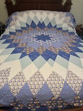 Vintage Blue Dahlia Quilt Set 87x96 and 2 Pillow Shams 21x29 2 Sided picture