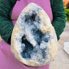 26.62LB natural blue celestite geode quartz crystal mineral specimen healing picture