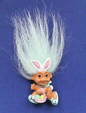 Russ PIN Easter Vintage TROLL Rabbit Egg BASKET AQUA Hair Doll 1980s Brooch picture