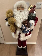 VTG Free Standing Traditions Deluxe Christmas Santa W/bear & Doll 47” Tall picture