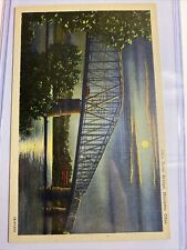 Marietta OH-Ohio, Ohio River Bridge By Moonlight, Night, Vintage Postcard picture