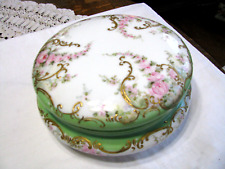 Antique T & V Limoges Large Dresser Jar/Jewelry Box-Hand Painted Pink Roses-Gold picture